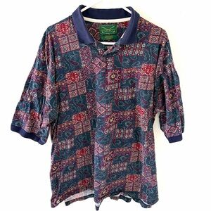 Vintage The Arrow Company Colorful Patterned Polo Shirt, Size: Large